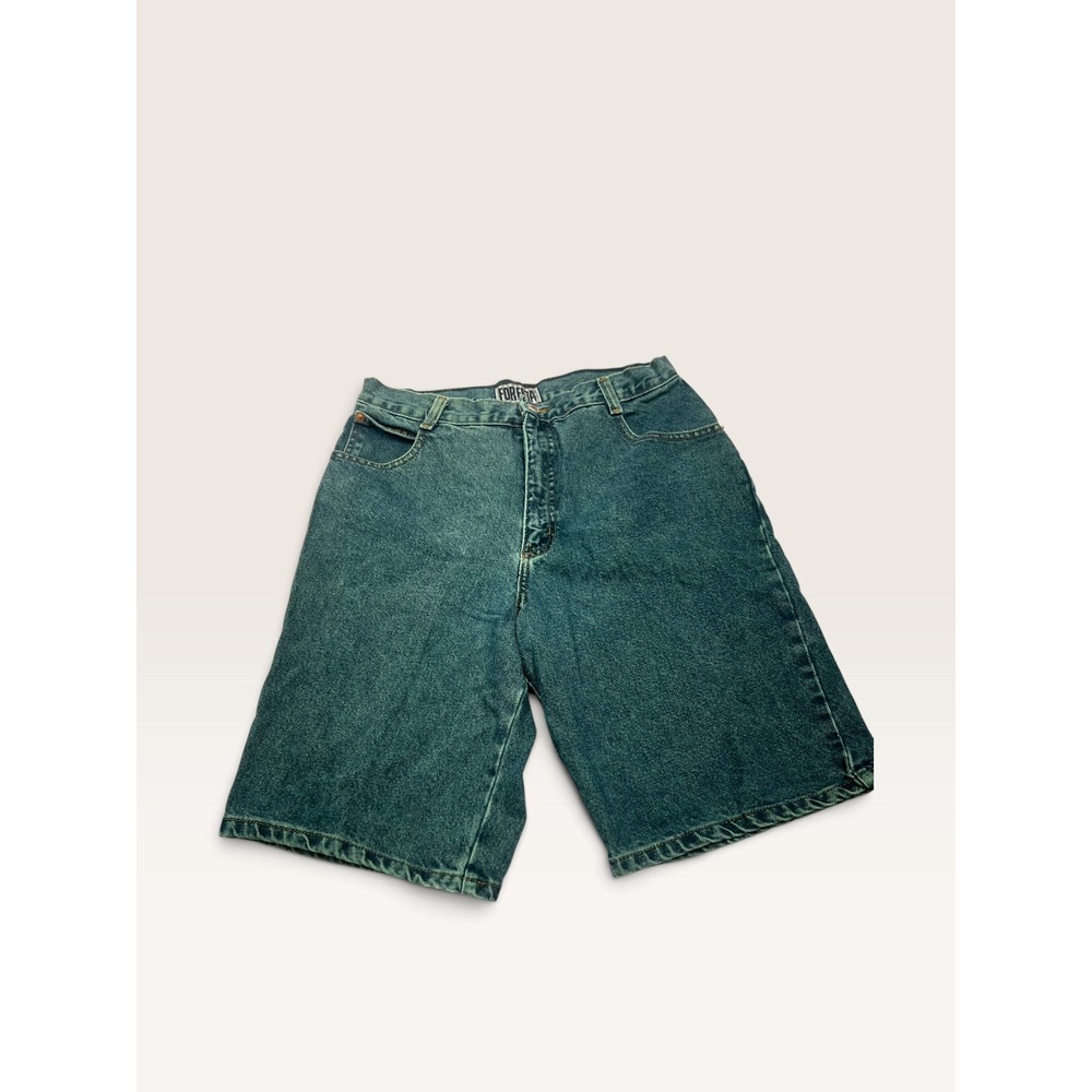 Vintage Forenza Womens Size 14 Teal Green Denim Bermuda Shorts High Waist 90s